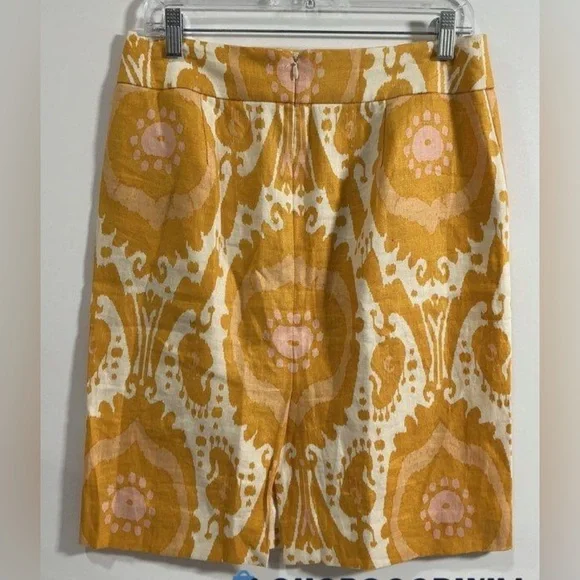🛑 1 hour sale. J. Crew, size 6, Yellow & Pink, Ochre Ikat Print, Pencil Skirt - Picture 3 of 5